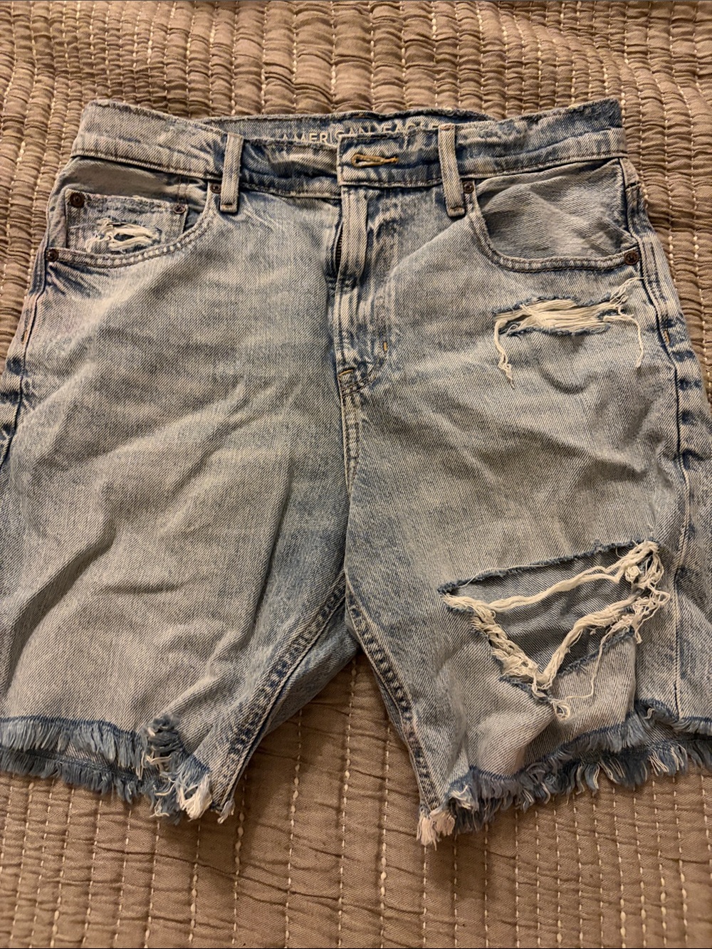 American Eagle Outfitters Light Blue Distressed Denim Shorts